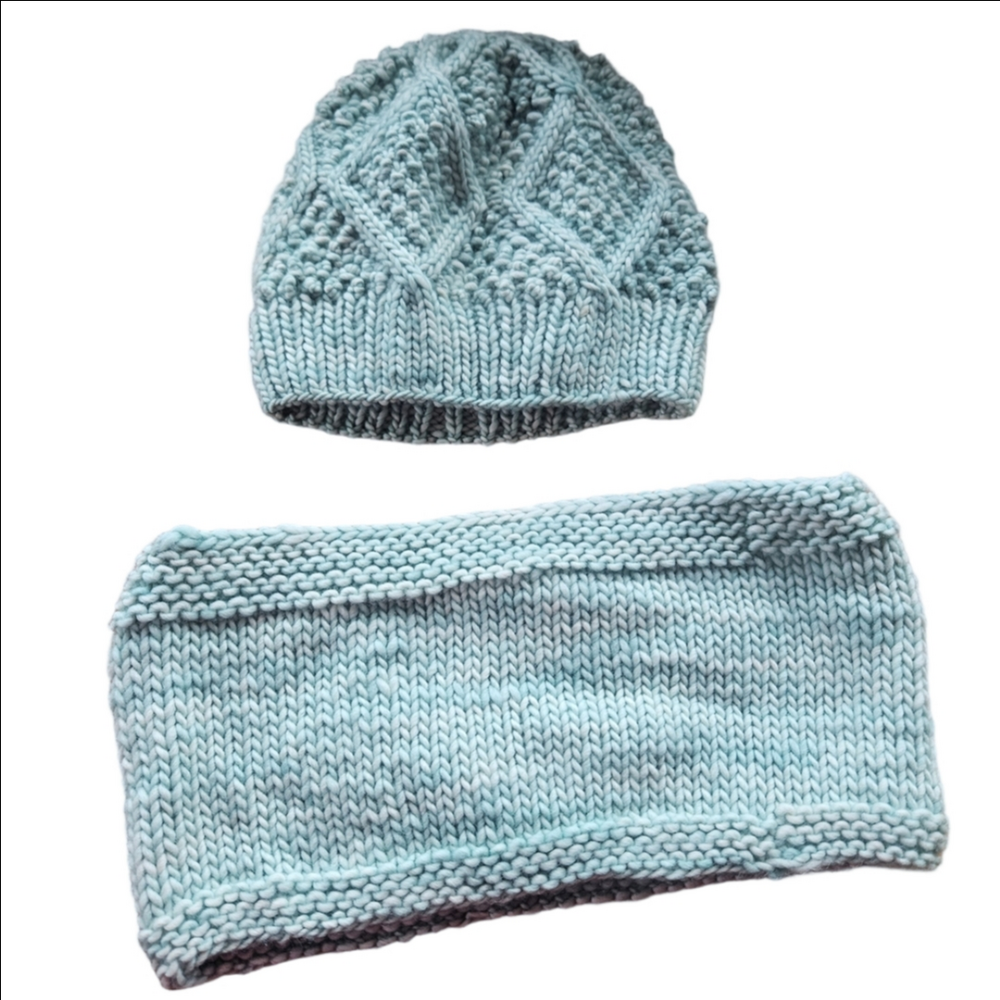 Knit Hat and Scarf Set in Soft Blue